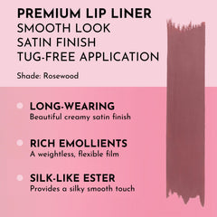 Lawless Forget the Filler Definer Liner Rosewood applied to lips for smooth glide and clean lines.