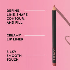 Lawless Forget the Filler Definer Liner Rosewood lip swatch highlighting wearable shade and definition.