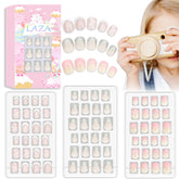 Kit Laza pour enfants avec ongles pré-colle et couverture complète, motif étoiles argentées.