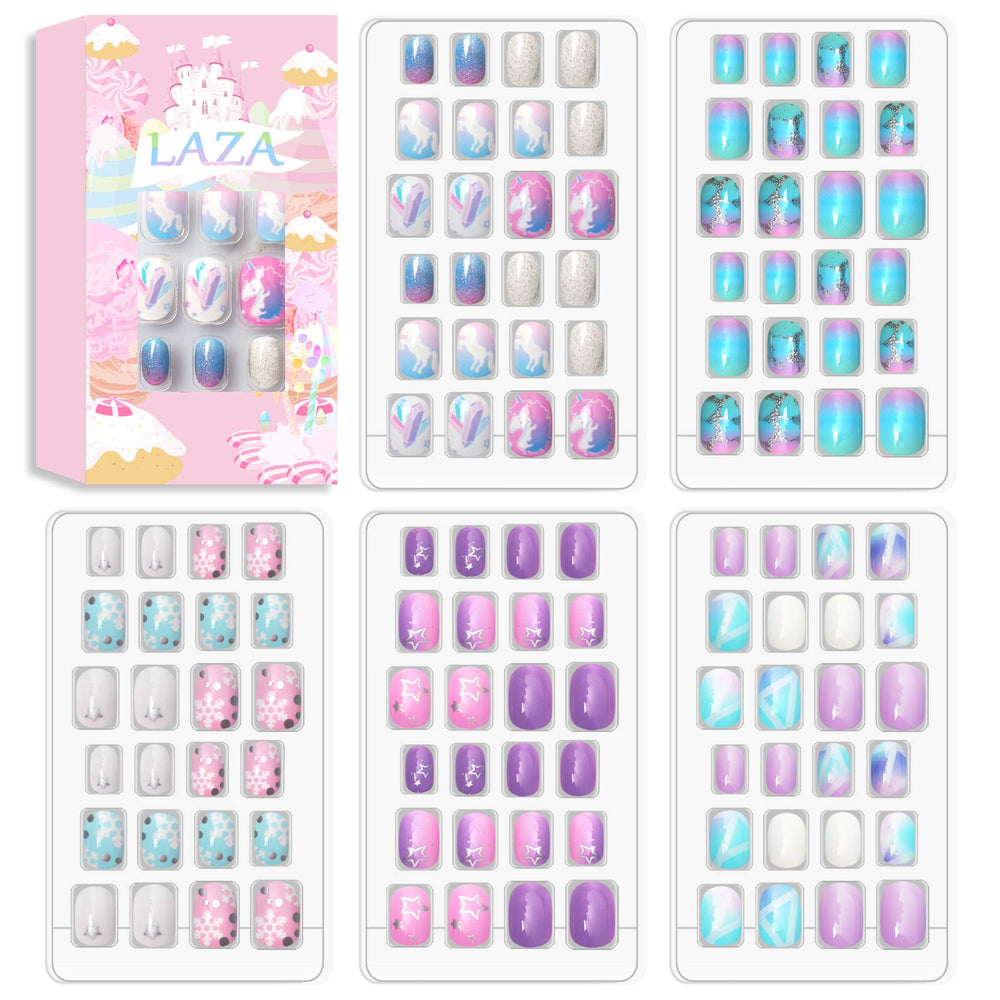 Ongles Laza pour enfants, ensemble de tips plein couverture glitter arc-en-ciel.