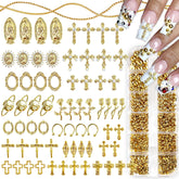LCiclly croix 3D en or, charm décoratif pour ongles et art des ongles élégant.