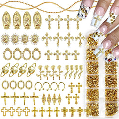 LCiclly croix 3D en or, charm décoratif pour ongles et art des ongles élégant.