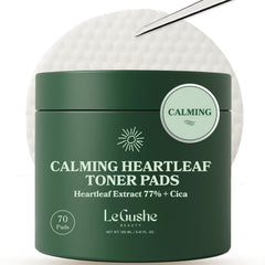 Le Gushe Heartleaf Toner Pads : flacon visible, soin apaisant pour peau réactive.