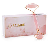 LeiCare Jade Roller visuel visage en quartz rose, effet rafraîchissant et relaxant.