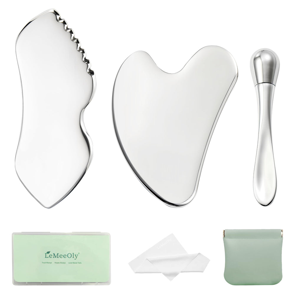 LeMeeOly gua-sha visage en acier inoxydable pour sculptage du contour.