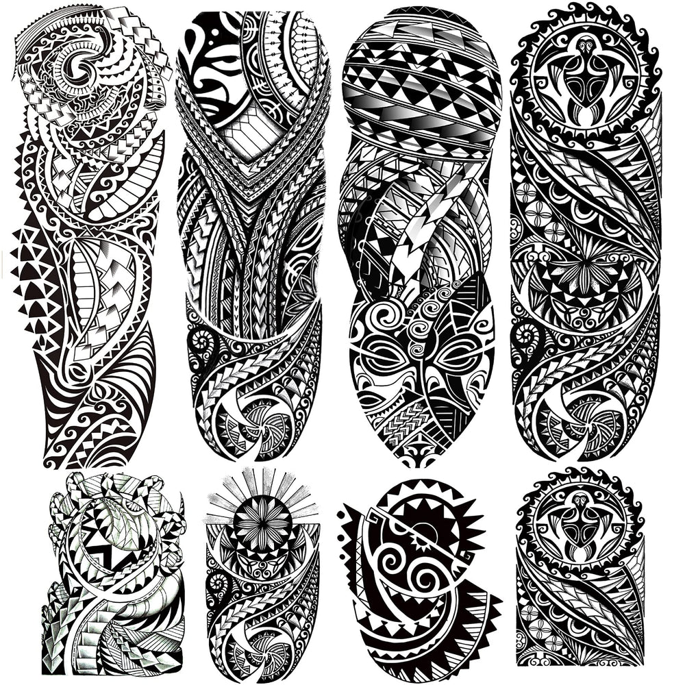 Tatouage Leoars sur la manche pleine, motif tribal totem pour un look éphémère festif.
