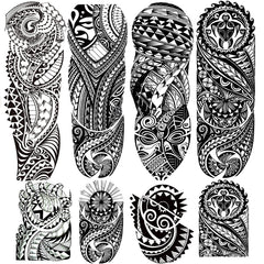 Tatouage Leoars sur la manche pleine, motif tribal totem pour un look éphémère festif.