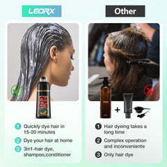 Leorx shampoing-colorant rouge vin, texture-crème pour une application nette.