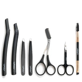 LePinko kit 7-en-1 pour sourcils, vue d’ensemble du coffret complet.