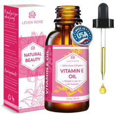 Leven Rose huile vitamine E en bouteille avec pipette pour hydratation et éclat durable.