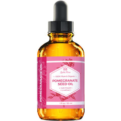 Leven Rose Pomegranate Oil label emphasizes 100% pure, unrefined oil.