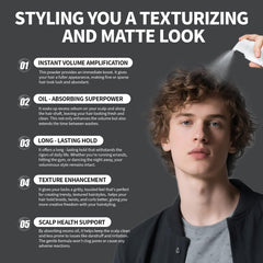 Fine texture dusts roots for lightweight, non-sticky finish.