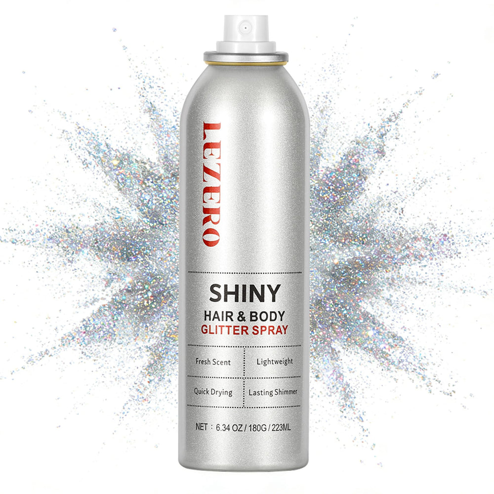 Lezero vaporisateur paillettes cheveux et corps arc-en-ciel argent pour un éclat glamour.