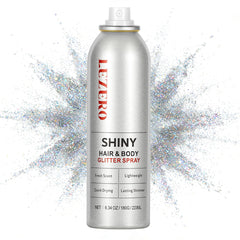 Lezero vaporisateur paillettes cheveux et corps arc-en-ciel argent pour un éclat glamour.