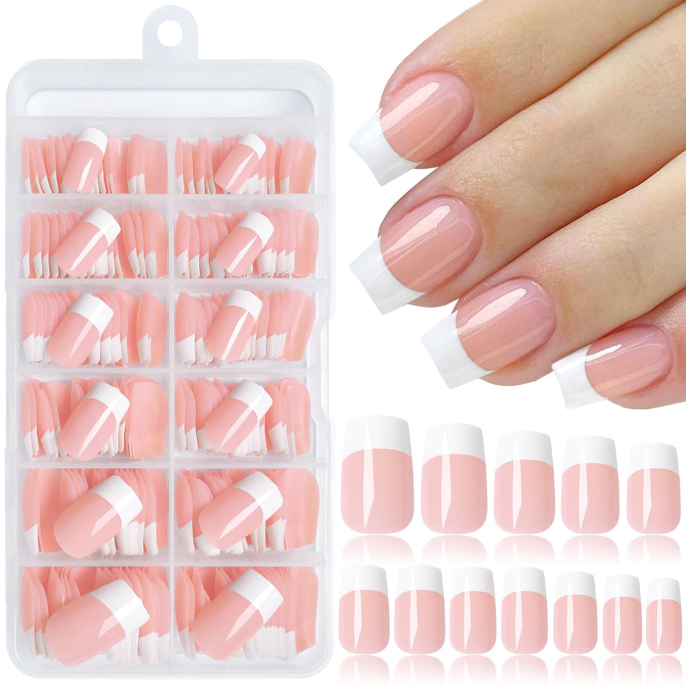 Lifextol ensemble d’ongles Français pointe courte, boîte transparente prête à l’emploi.