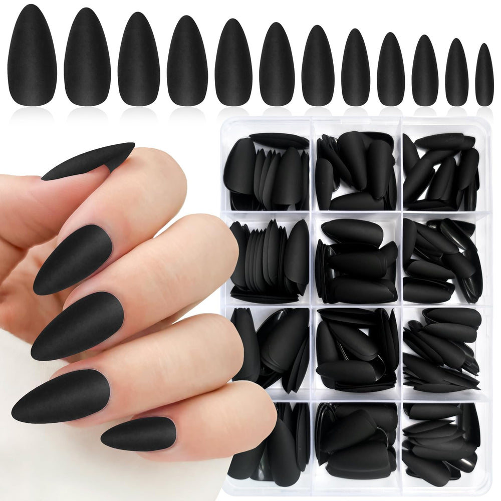 Lifextol ongles amande noir mat 240pc prêt à porter pour manucure rapide