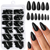 Ongles Lifextol pressés noirs amande moyen prêts à porter, style élégant et rapide