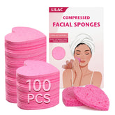 Éponge visage Lilac cœur rose compressée prête pour le nettoyage doux.