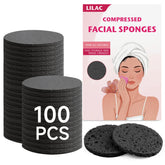 Éponge LILAC visage compressée noire ronde pour nettoyage en douceur et voyage pratique.