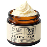 Lilei Beauty beef tallow balm jar shows rich texture for deep nourishment.
