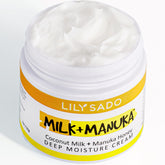 LILY SADO Milk+Manuka crème en bouteille, hydratation légère pour tous les types de peau.