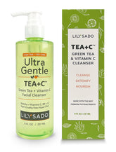 LILY SADO Tea+C cleanser bottle emphasizes gentle daily cleanse for clearer skin