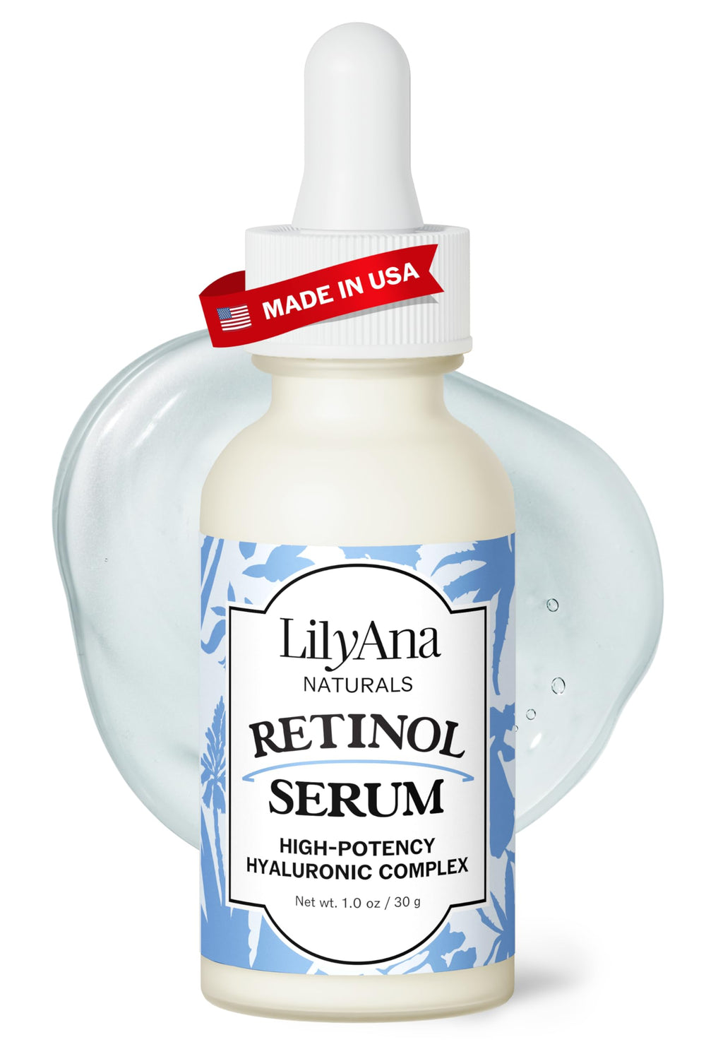 LilyAna Naturals Retinol Serum: bouteille pompe, soin anti-âge léger et hydratant.