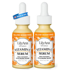 Sérum LilyAna Naturals Vitamin C en flacon, teint lumineux et frais.