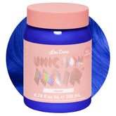 Teinture Unicorn Mystic Lime Crime sur cheveux, bleu électrique vibrant pour un look audacieux.