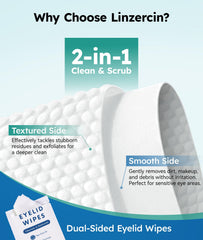 Linzercin wipe close-up shows lint-free texture for clean eyelid cleansing.