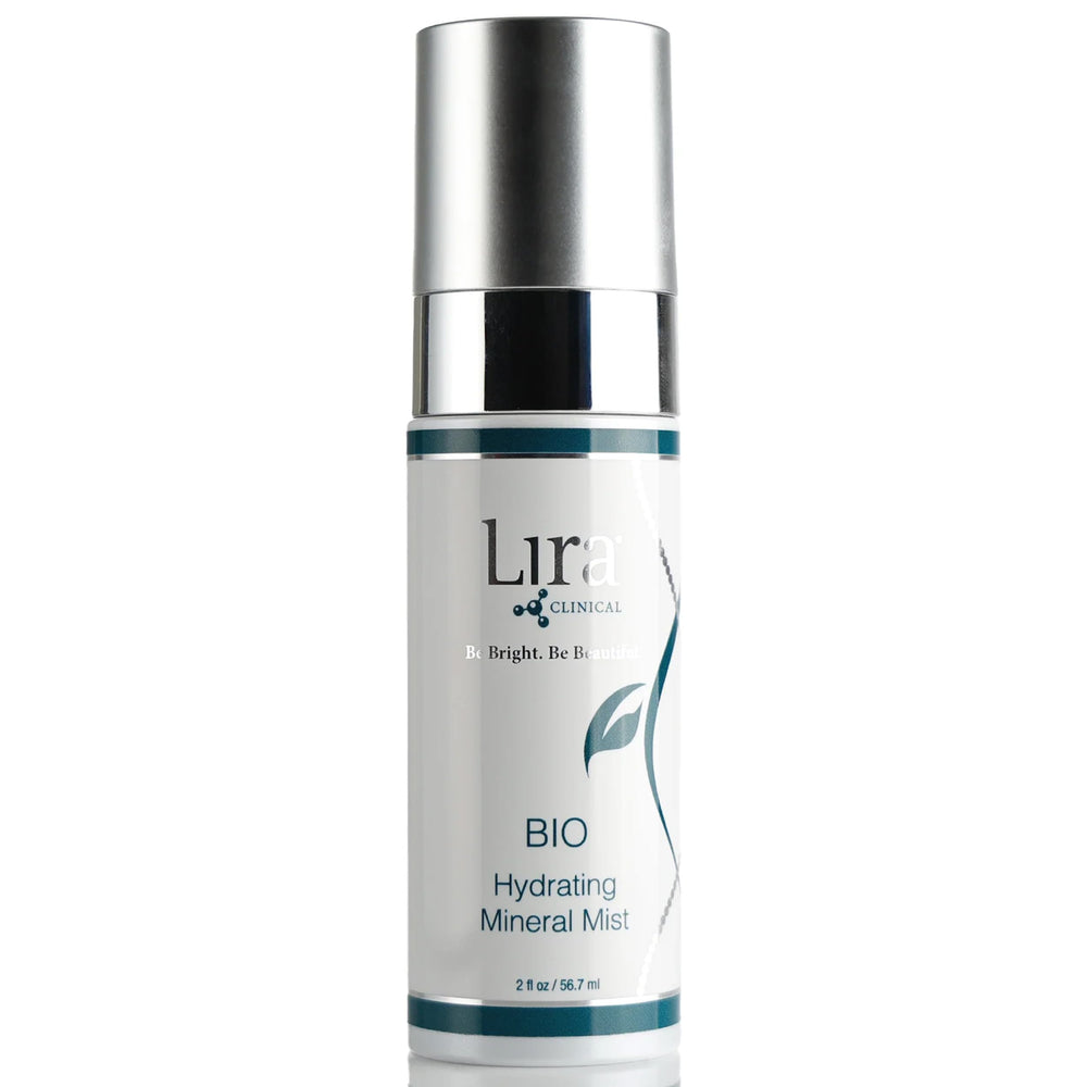 Lira Clinical BIO Brume Minérale Hydratante, bouteille portable offrant hydratation rapide en déplacement.