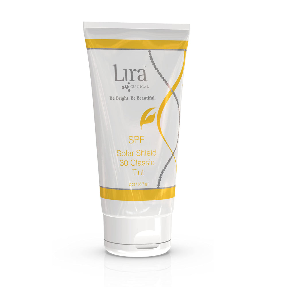 Lira Clinical Solar Shield 30, bouteille 60 ml, protection UV et hydratation légère.