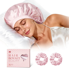 LitBear bonnet satin rose: douceur nocturne pour cheveux bouclés