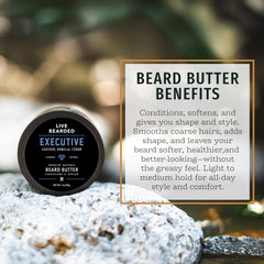 Live Bearded Beard Butter: massage barbe pour douceur et contrôle des frisottis.