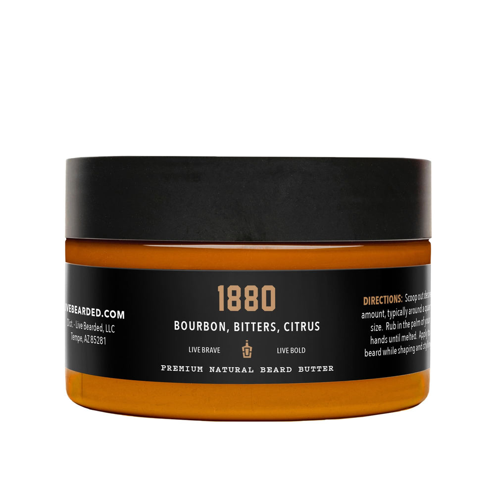 Live Bearded beurre de barbe 1880 en bouteille, pour barbe entretenue et parfumée.