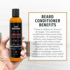 Live Bearded conditionneur barbe - senteur américaine boisée pour une routine masculine.