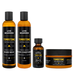 Live Bearded kit entretien barbe complet – flacons huile pour hydratation quotidienne.
