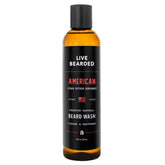 Live Bearded Lavage Barbe, flacon vu de face, nettoyage en douceur pour la peau et la barbe.