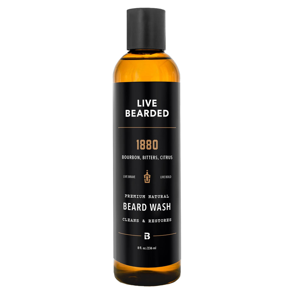 Live Bearded – bouteille-lavage-barbe-1880: parfum bourbon et agrumes, nettoyage rafraîchissant