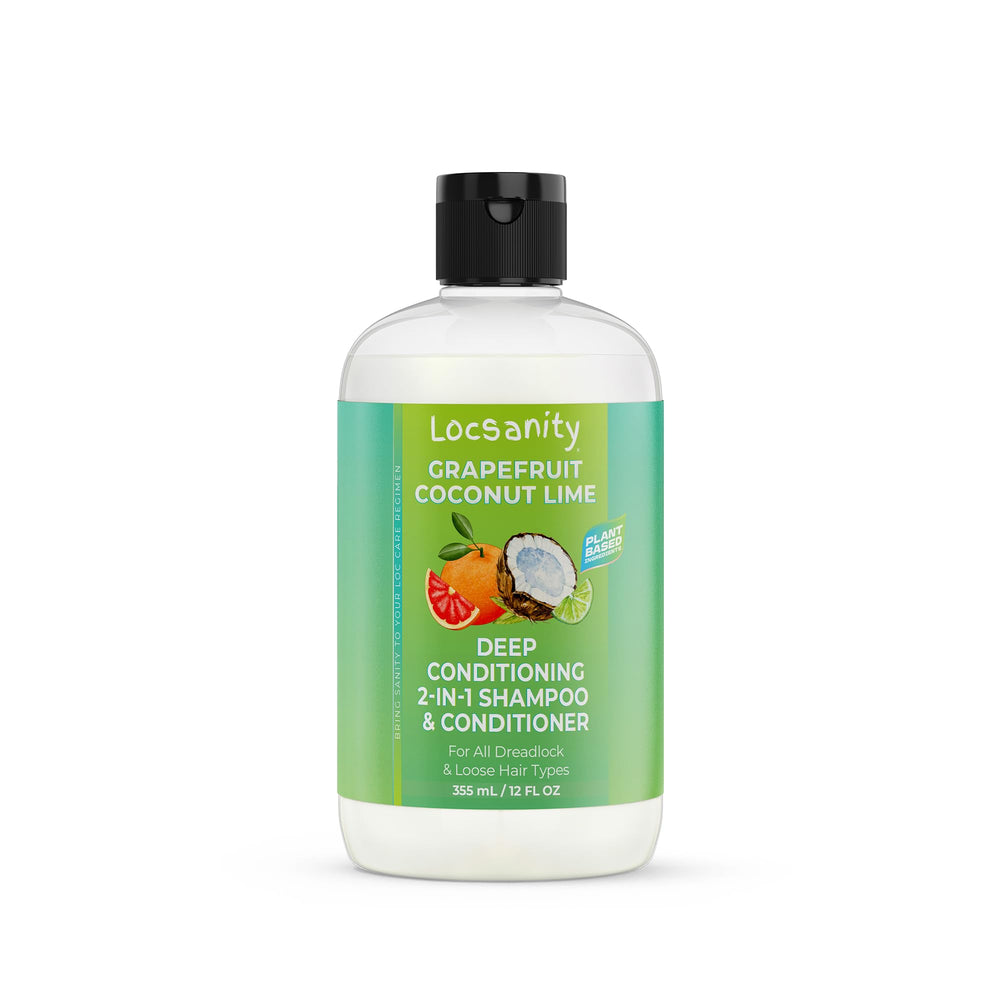 Locsanity 2-en-1 pamplemousse coco citron vert, bouteille montrant l'emballage pratique et hydratant.