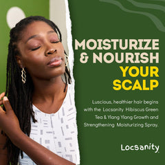 Locsanity Hibiscus Green Tea spray on dreadlocks for smoother manageability
