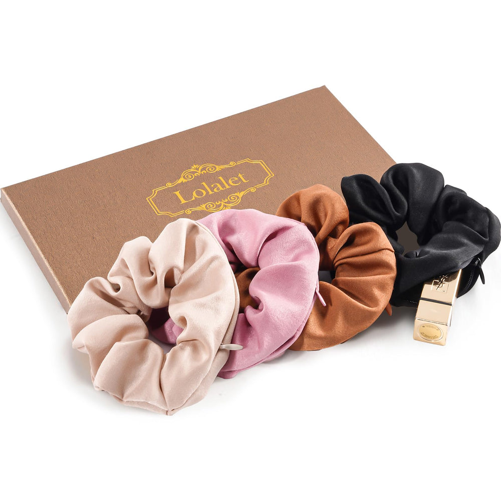 Lolalet Stash Scrunchies ensemble 4 avec poche zippée pour déplacements pratiques