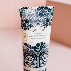 LOLLIA Dream Shower Gel—inclusions hydratantes de karité et jojoba pour nourrir la peau.