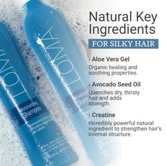 Mousse généreuse du shampoing sur cheveux, sensation douce et hydratante