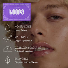 LOOPS nettoyant Milky Cleanser sur pad bambou, nettoie en douceur.