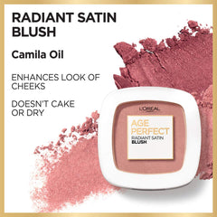 L’Oréal Paris Age Perfect Radiant Satin Blush closeup highlights a smooth, satin finish.