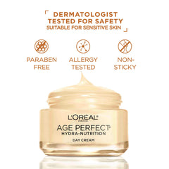L'Oréal Paris Age Perfect Hydra-Nutrition texture-creme-soyeuse prête à l'application quotidienne.