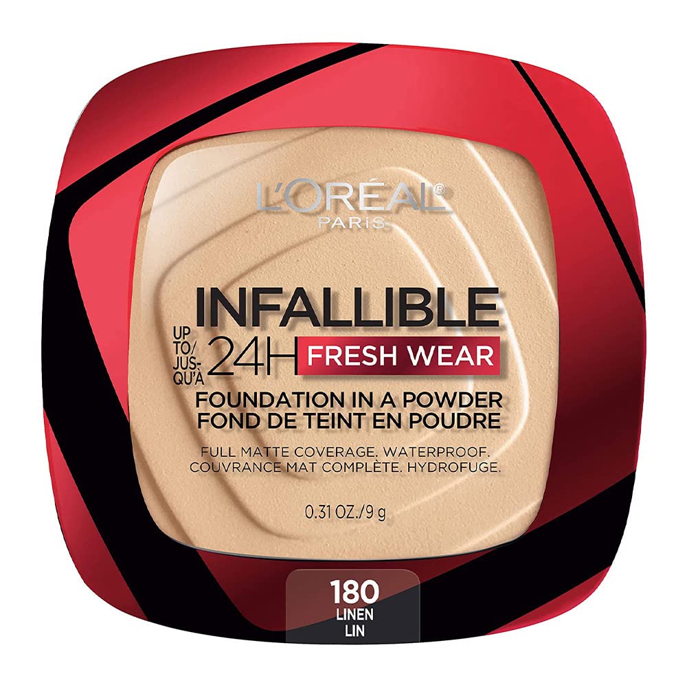 L'Oréal Paris Infallible Fresh Wear poudre : bouteille élégante et tenue longue durée.