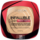 L’Oréal Paris Infallible Fresh Wear poudre teinte vanille pour une couvrance durable.