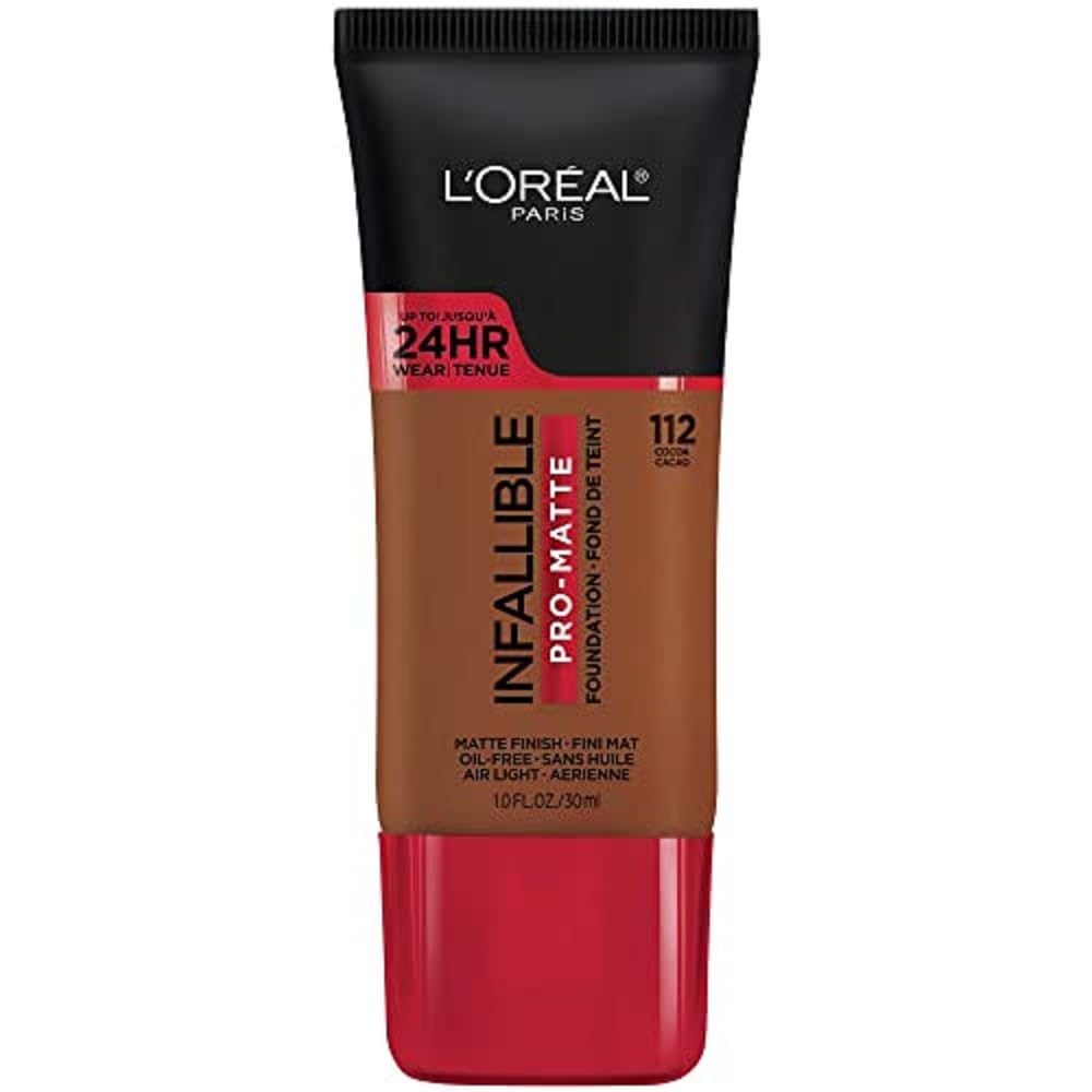 L’Oréal Paris Infallible Pro-Matte Foundation, bouteille, texture légère pour teint uniforme.
